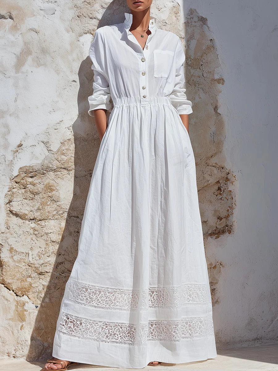 Stylish And Elegant Patchwork Lace-trimmed Cotton Dress