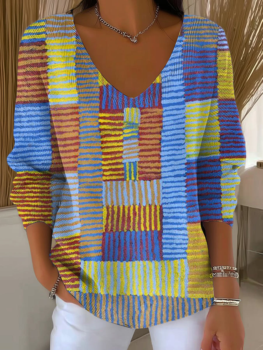 Women's Abstract Colorful Plaid Painting Art Print Casual Pullover Sweater