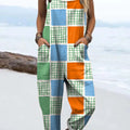 Women's Geometric Pattern Art Print Casual 100% Cotton Wide Leg Jumpsuit