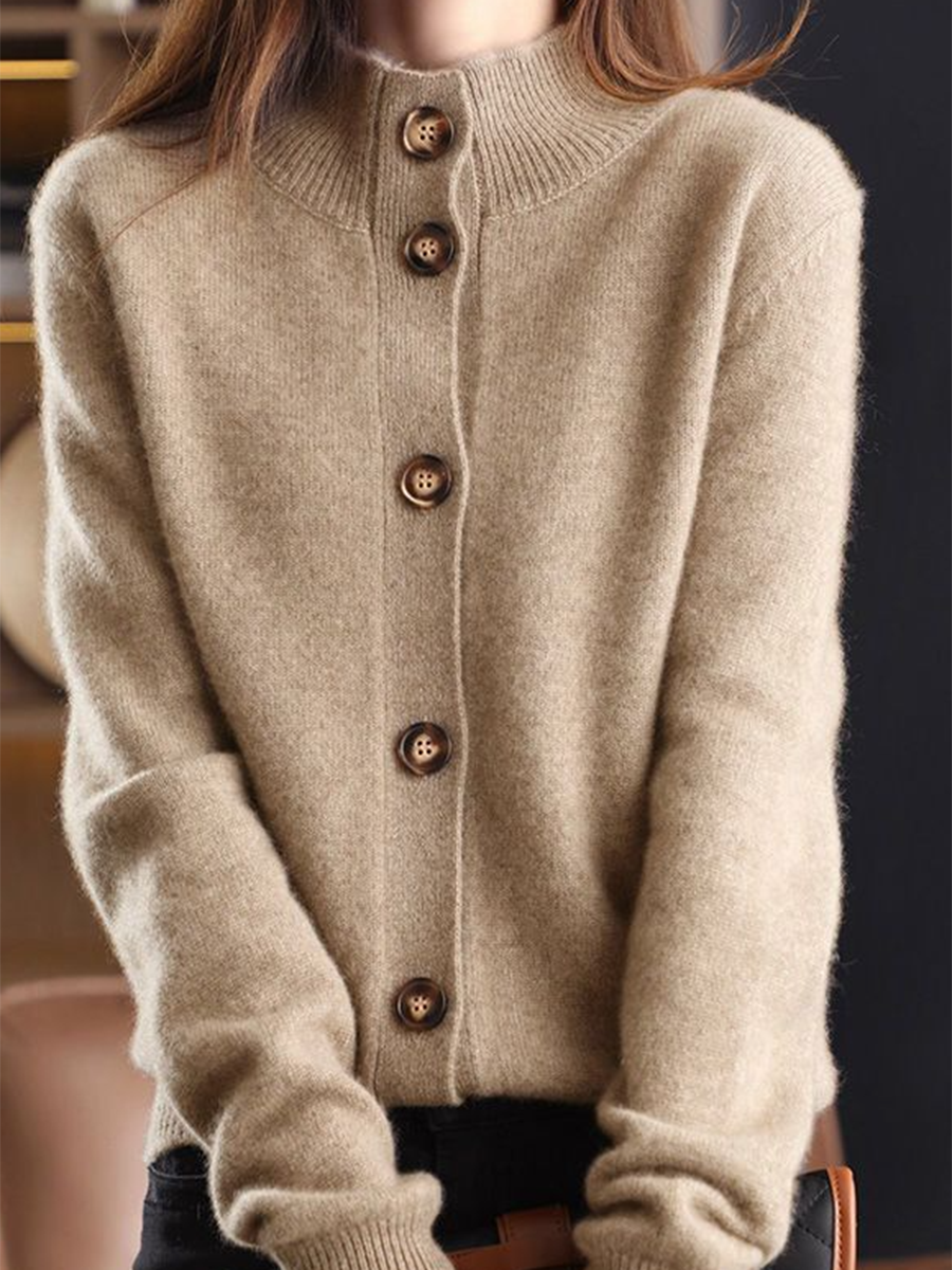 Turtleneck Button-down Solid Color Sweater