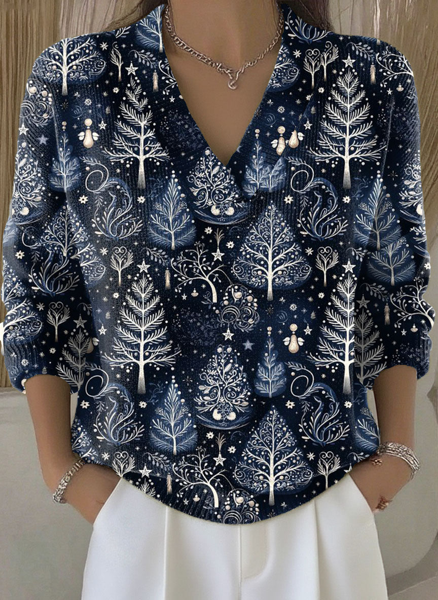 Vintage Christmas Tree Art Print Buttoned Cardigan Sweater