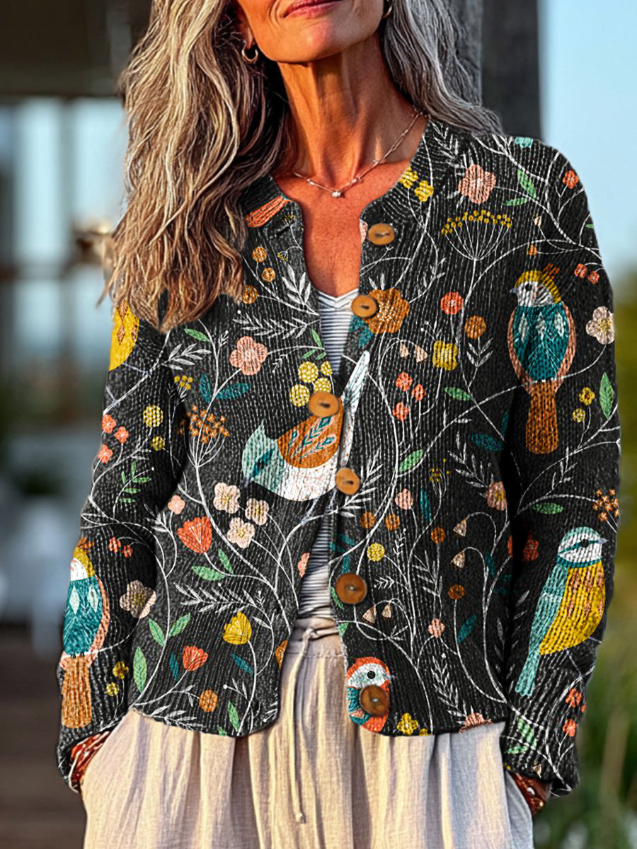 vintage-beautiful-flowers-and-birds-painting-art-print-buttoned-cardigan-sweater