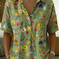 Women's Floral Print Casual Cotton-linen Shirt