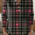 Women's Retro Plaid Heart Art Print Valentine's Day Casual Sweater