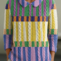 womens-colorful-geometric-stripes-painting-art-print-casual-peter-pan-collar-3-4-sleeve-sweater