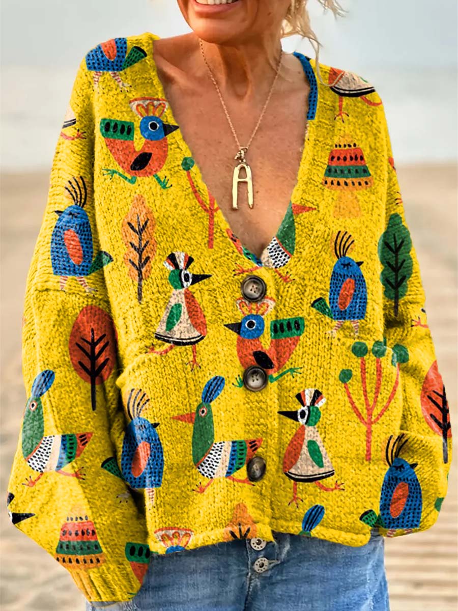 womens-cartoon-art-little-bird-plant-casual-pullover-sweater