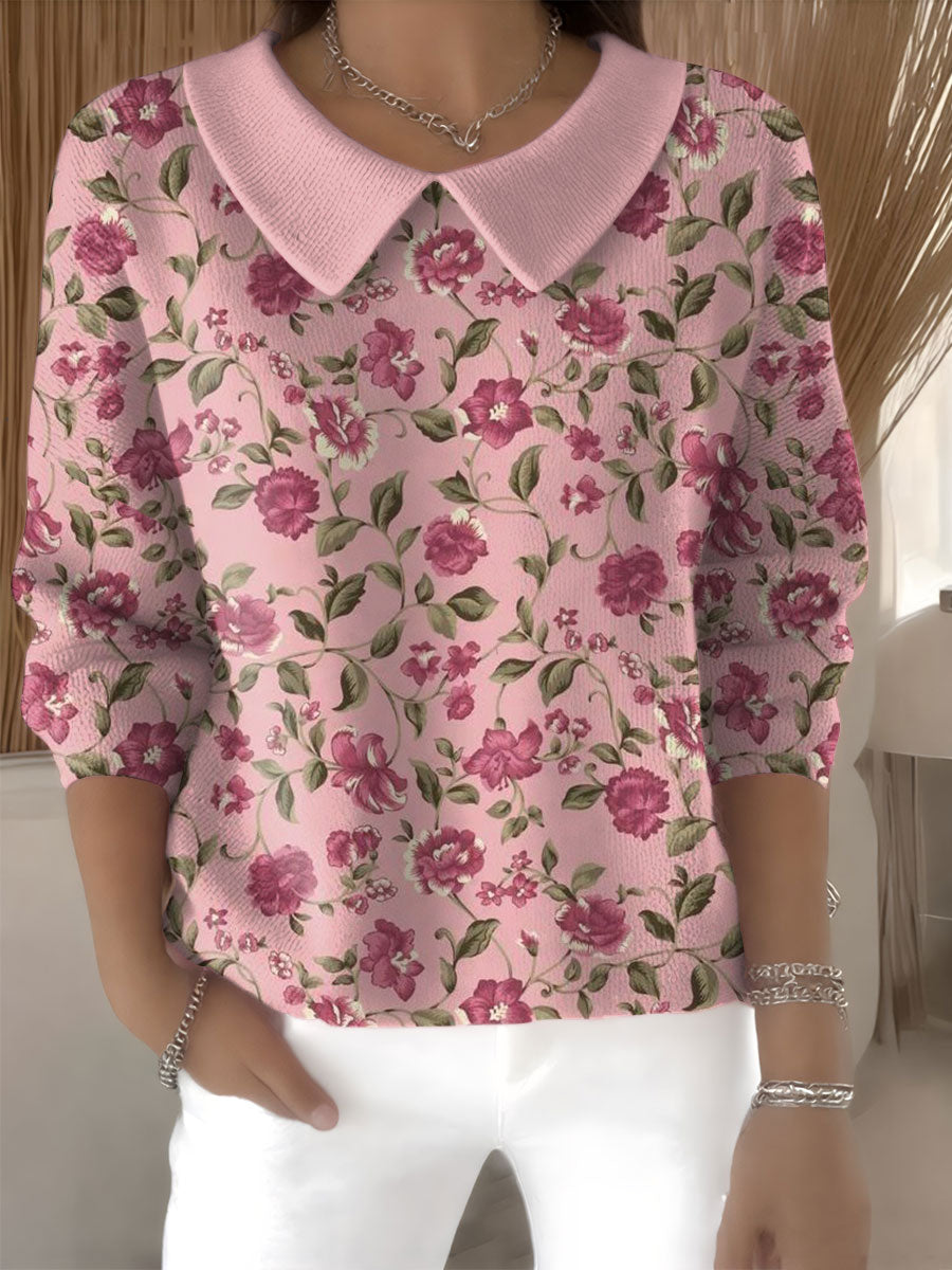 womens-floral-flowers-casual-print-peter-pan-collar-3-4-sleeve-sweater-dytx