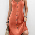 Orange Breathable A Line Sleeveless V Neck Dress