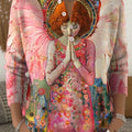 Women's Lovely Angel Pattern Art Print Buttoned Cardigan Sweater