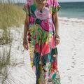 Women's Vintage Lovely Floral Art Print Pocket Cotton Dress