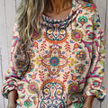 Women's Vintage Floral Art Print Casual Long Sleeve Comfortable Cotton Shirt