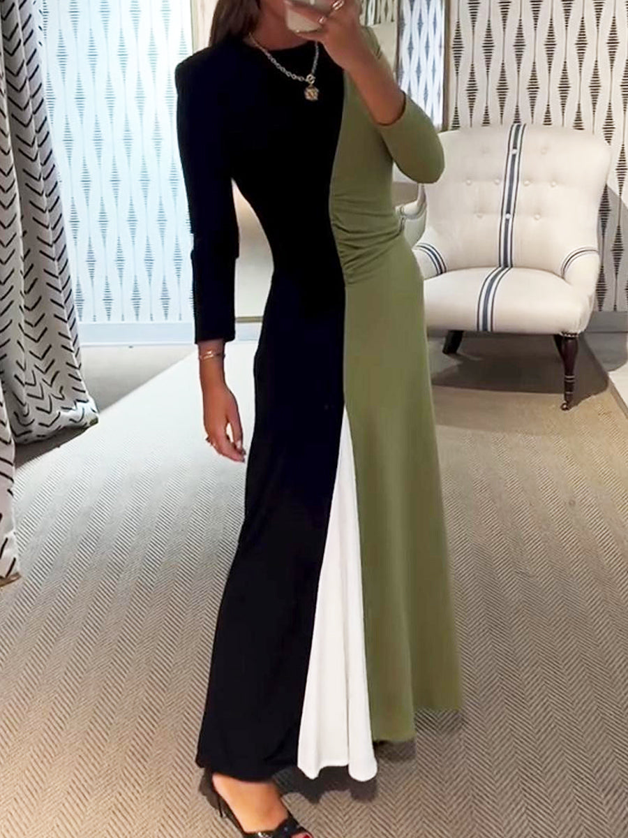 Women's Fashion Art Color Block Stitching Stretch Dress