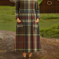 Women's Vintage Plaid Art Print Cotton Lapel Button-Down Shirt Dress