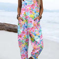 Women's Vintage Floral Pattern Art Print Casual 100% Cotton Wide Leg Jumpsuit