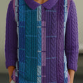 womens-purple-geometric-color-splicing-casual-peter-pan-collar-3-4-sleeve-sweater