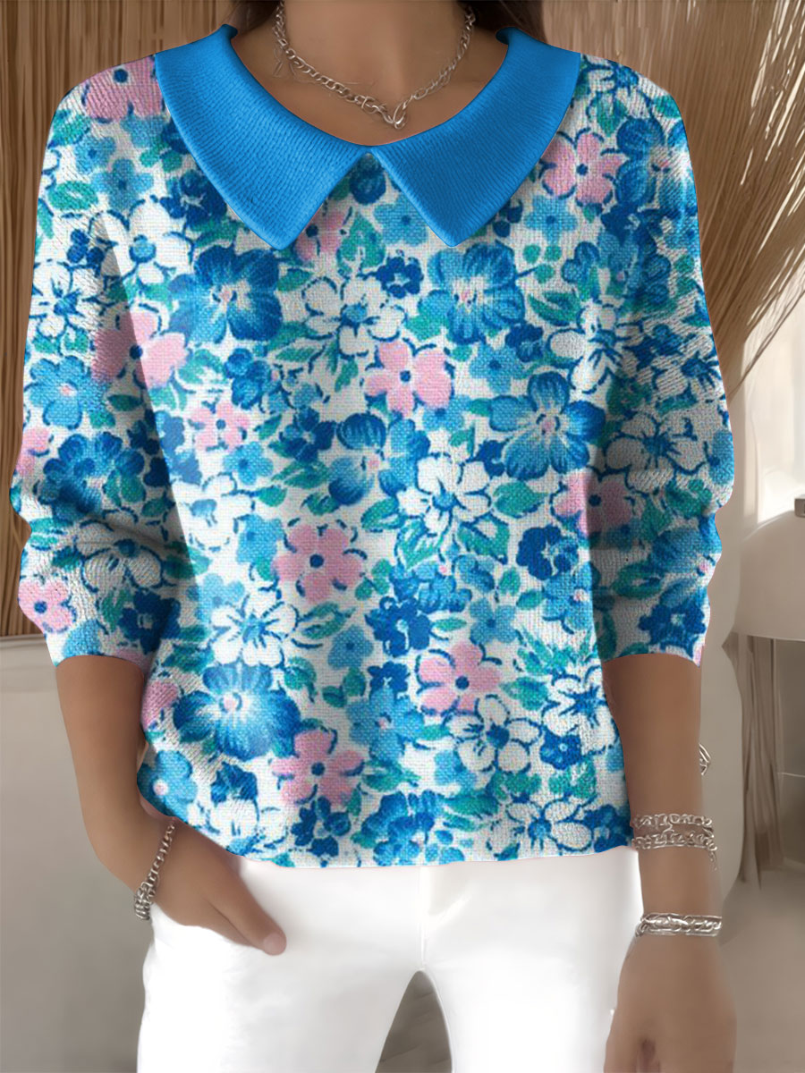 womens-floral-flowers-casual-print-peter-pan-collar-3-4-sleeve-sweater-pdyr