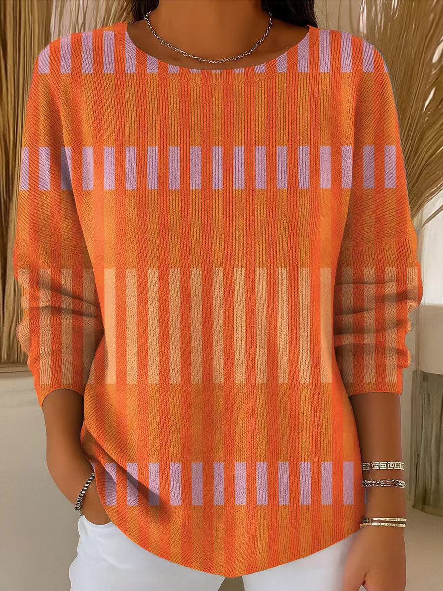 Women's Colorful Geometric Stripes Painting Art Print Casual Pullover Sweater