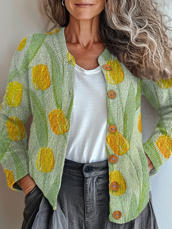 vintage-flower-art-print-buttoned-cardigan-sweater-n494