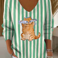 womens-striped-kitten-and-fish-print-casual-pullover-sweater