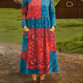 Women's Vintage Floral Art Print Cotton Lapel Shirt Dress