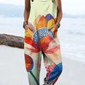 Women's Colourful Art Geometric Lotus Print Casual 100% Cotton Wide Leg Jumpsuit
