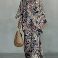 Women's Vintage Ethnic Floral Art Comfortable Loose Cotton Linen Wide-leg Pants Two-piece Set