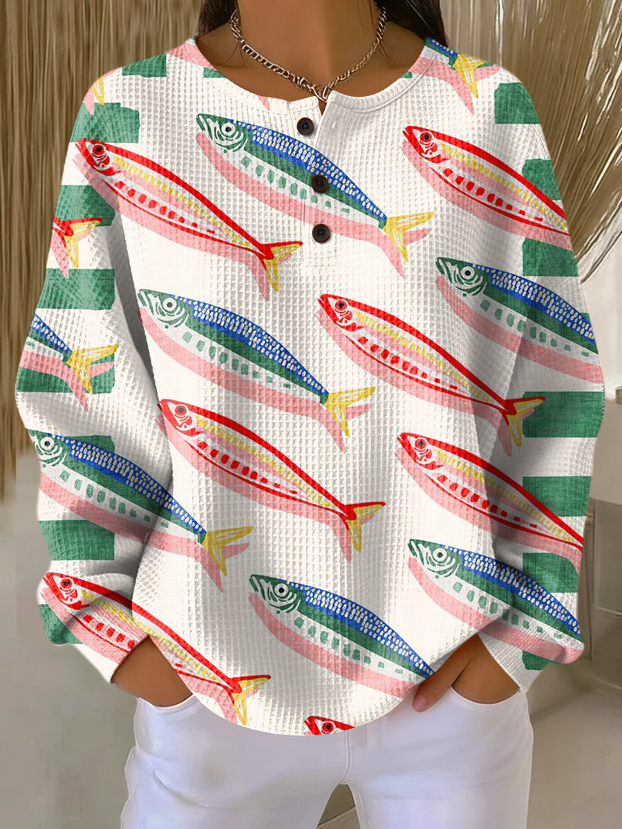 Women's Colorful Sea Fish Painting Art Print Casual Cotton Sweatshirt