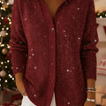 Women's Solid Color Shirt Collar Casual Loose Sequined Knit Cardigan Sweater