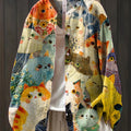 Women's Beautiful Colorful Cat Painting Art Print Casual Cotton And Linen Shirt