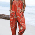 Damen-Jumpsuit mit Vintage-Blumenmuster, lässig, aus 100 % Baumwolle, weites Bein 