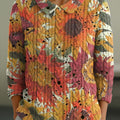 womens-vintage-floral-sunflower-art-print-casual-peter-pan-collar-3-4-sleeve-sweater