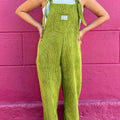 Women's Solid Color Casual Loose Lace-Up Corduroy Jumpsuit
