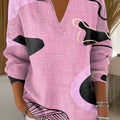 Women's Random Pink Blocks Printed Casual Sweater