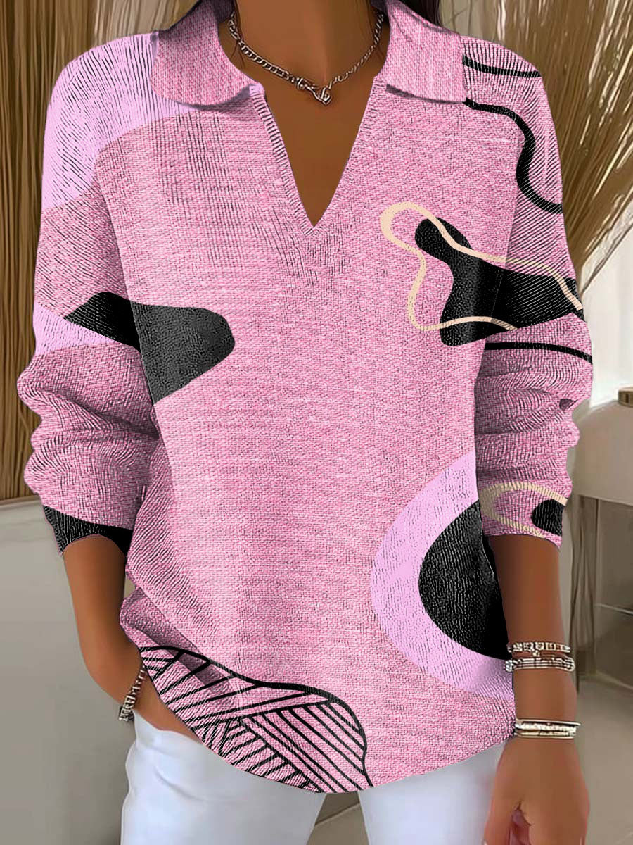 Women's Random Pink Blocks Printed Casual Sweater