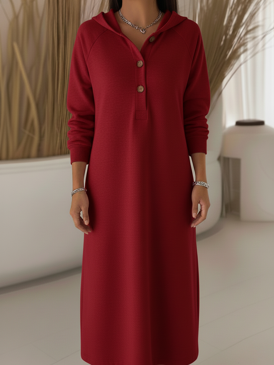 Women's Casual Loose Hooded Button Sweatshirt Dress