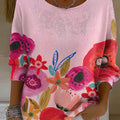 Women's Floral Art Print Casual Pullover Sweater