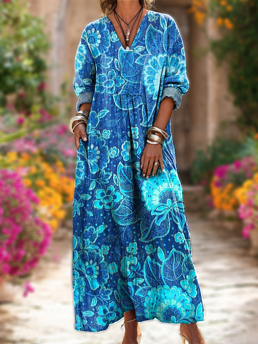 Women's Abstract Ethnic Floral Painting Art Print Dress