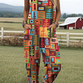 Women's  Vintage Abstract Geometric Art Print Casual 100% Cotton Wide Leg Jumpsuit