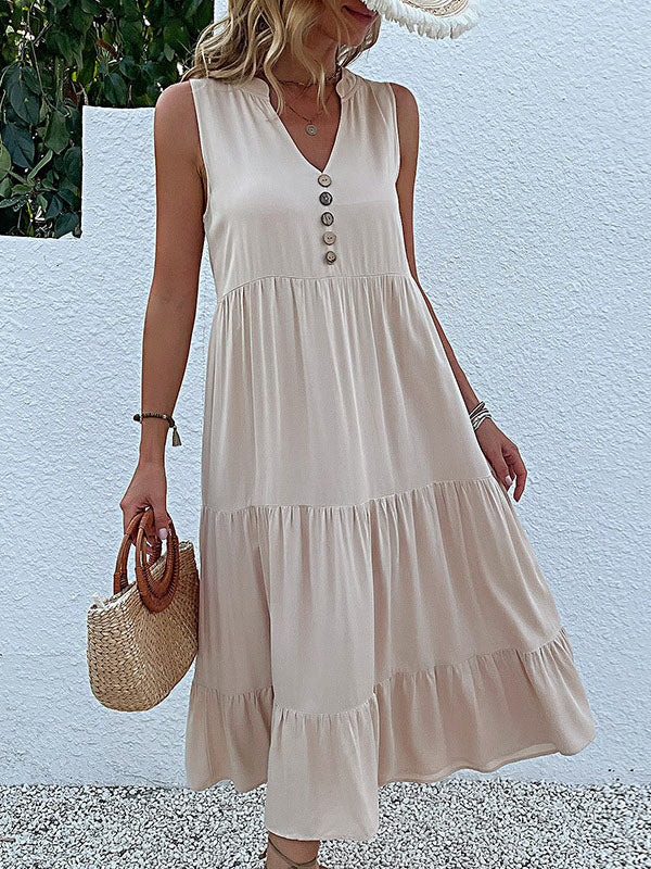 Women's Sleeveless Loose-Fitting Casual Solid Color Dress