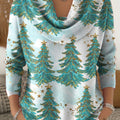 Women's Christmas Tree Pattern Art Print Cowl Neck Sweater