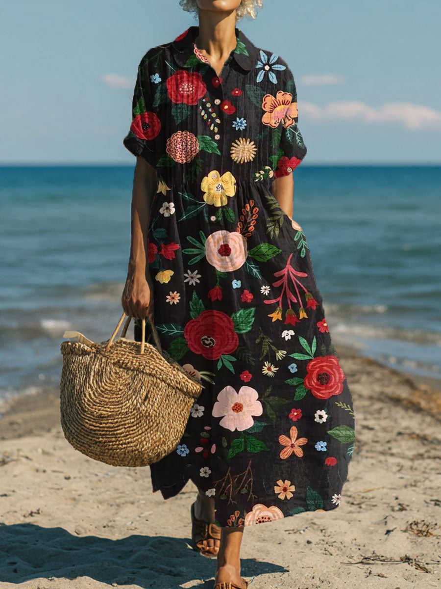 Women's Vintage Flower  Art Print Dress