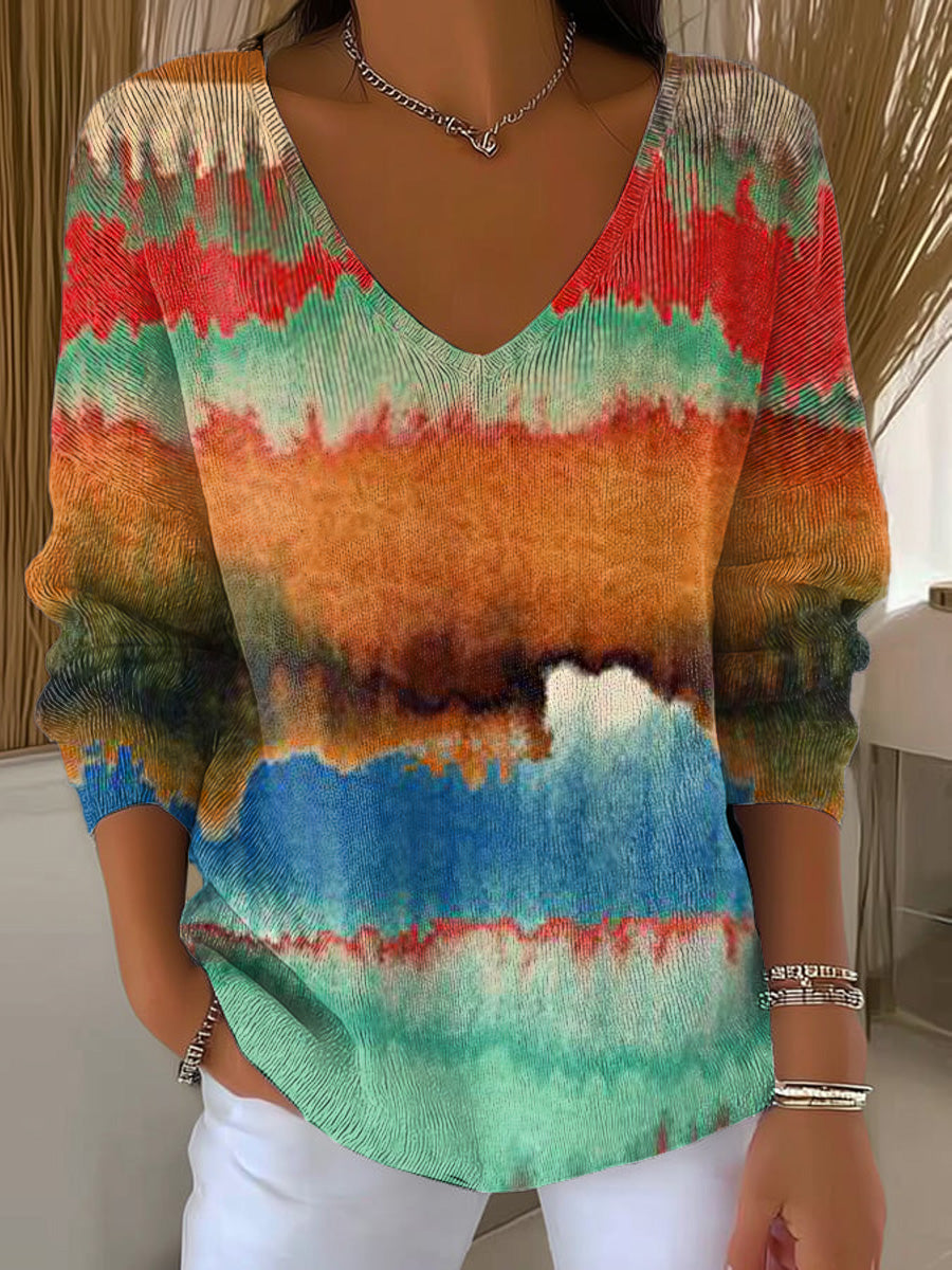 Women's Beautiful Colorful Abstract Stripe Painting Art Print Casual Pullover Sweater