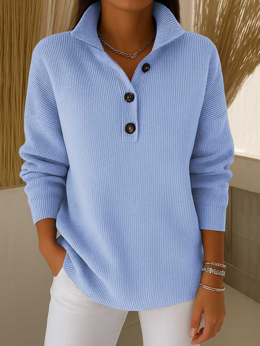 Women's Solid Color Stand Collar Long Sleeve Casual Loose Knit Pullover