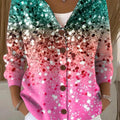 Women's Beautiful Colorful Gradient Art Print Casual Hooded Button Sweater