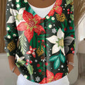 Christmas Flowers Print Buttoned V-neck Cardigan Sweater