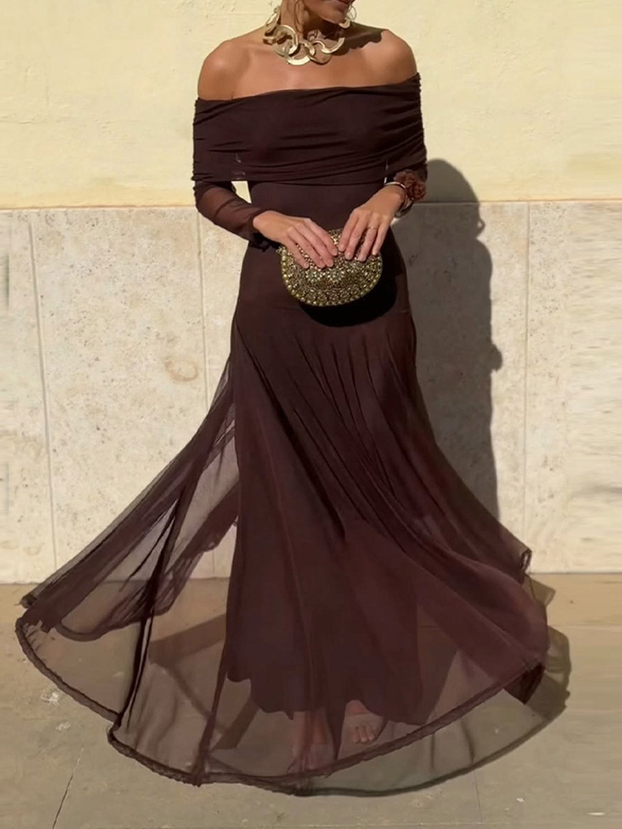 Women's Solid Color One-Shoulder Long Sleeve Casual A-Line Dress