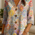 Women's Retro Ethnic Pattern Print Casual Cotton And Linen Shirt