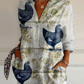 Women's   Rooster  Art Print Casual Cotton Shirt