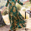 Women's Retro Floral Print Round Neck 3/4 Sleeve Knit A-Line Dress