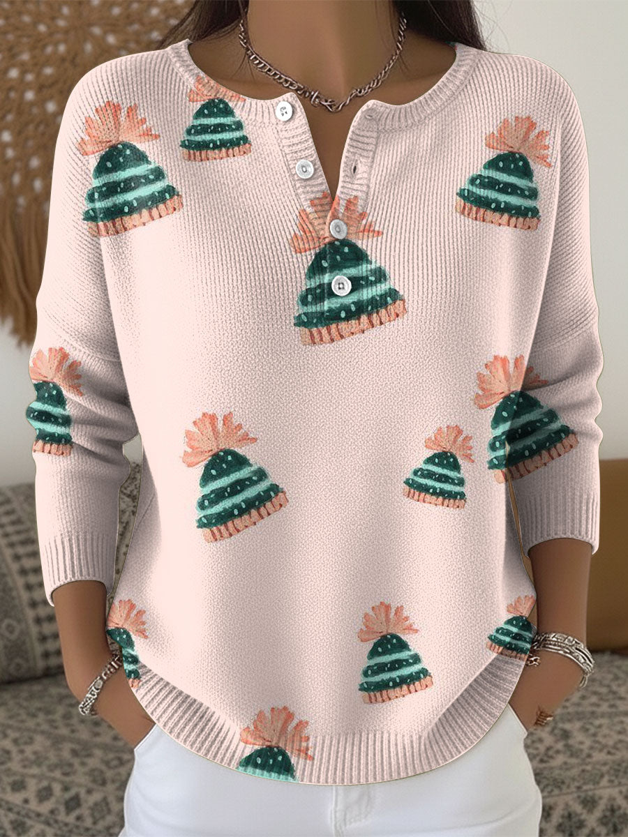 Women's Christmas Trees Pattern Art Print Buttoned Cardigan Sweater